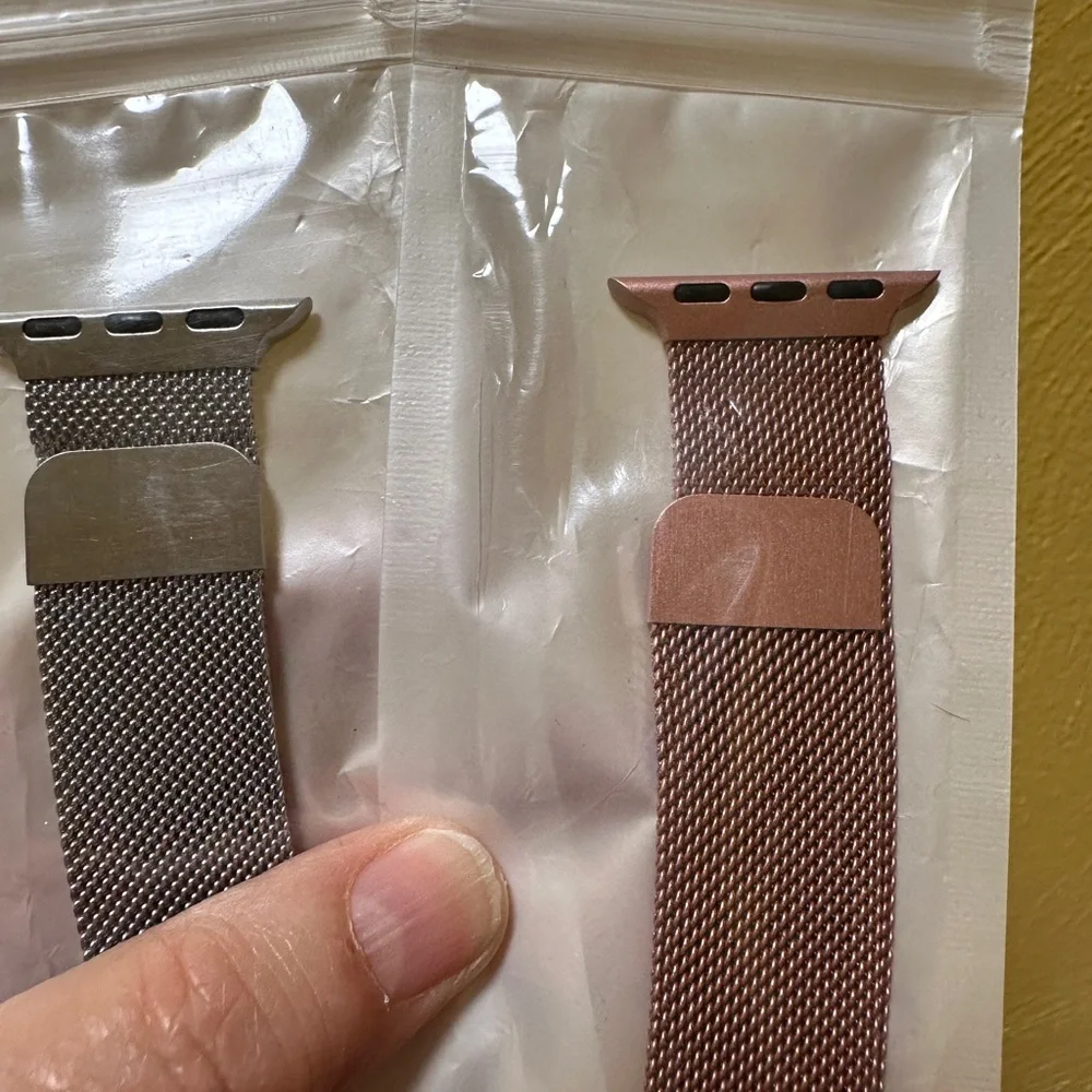 Silver and Pink Mesh Apple Watch Bands